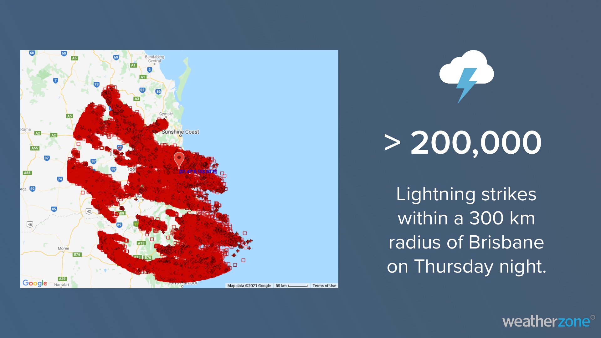 350,000 lighting strikes over southeast QLD